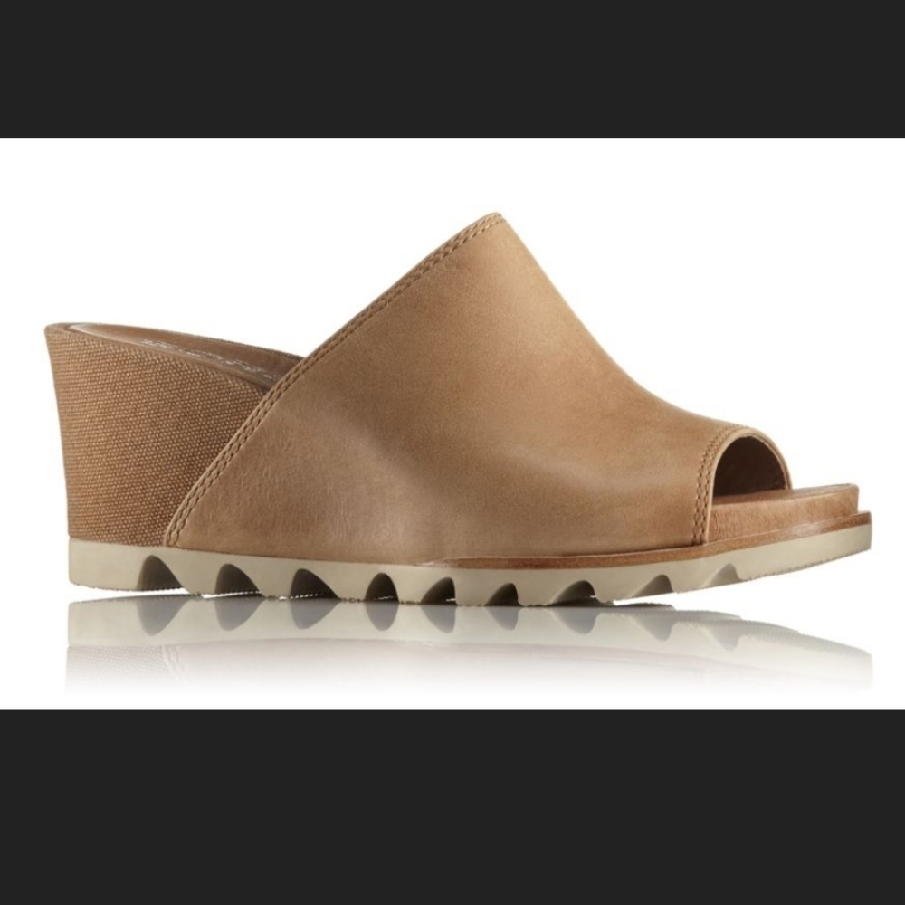 Sorel Brown Leather Slip-On Wedges